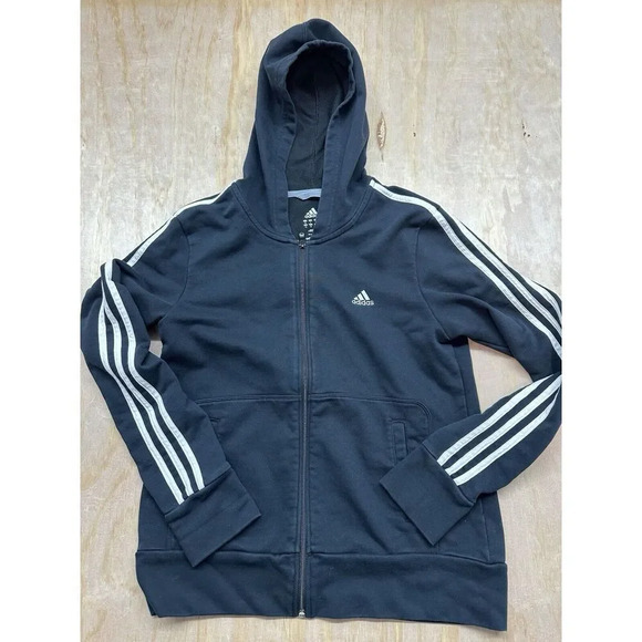 Adidas Essentials Sweatshirt 3-Stripes Full Zip Men's Hoodie - Black - Large - Picture 1 of 6
